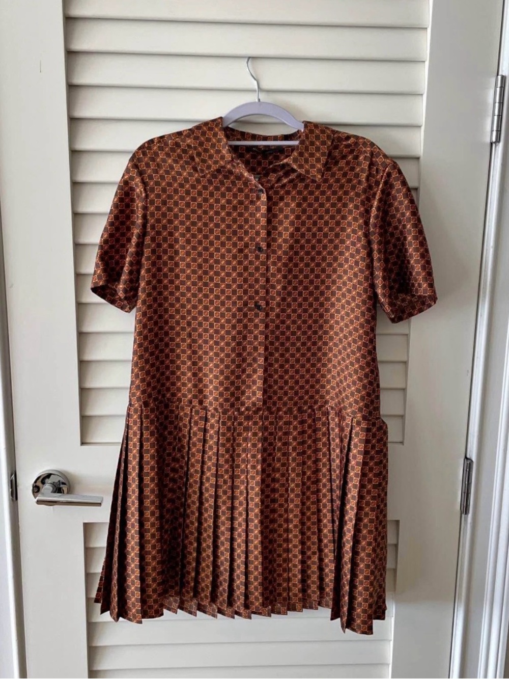 Make Rablic Brown and Rust Orange Pattern Short-Sleeve Shirt Dress